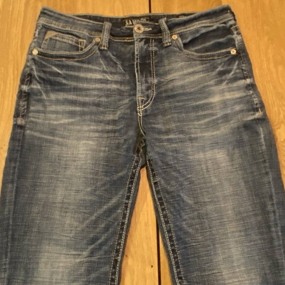 Salvage Supply Co Mayhem Straight Jeans Size 34 Blue Wash Stretch Premium Denim